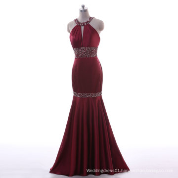 Mermaid Burgundy Halter Real Evening Prom Dress